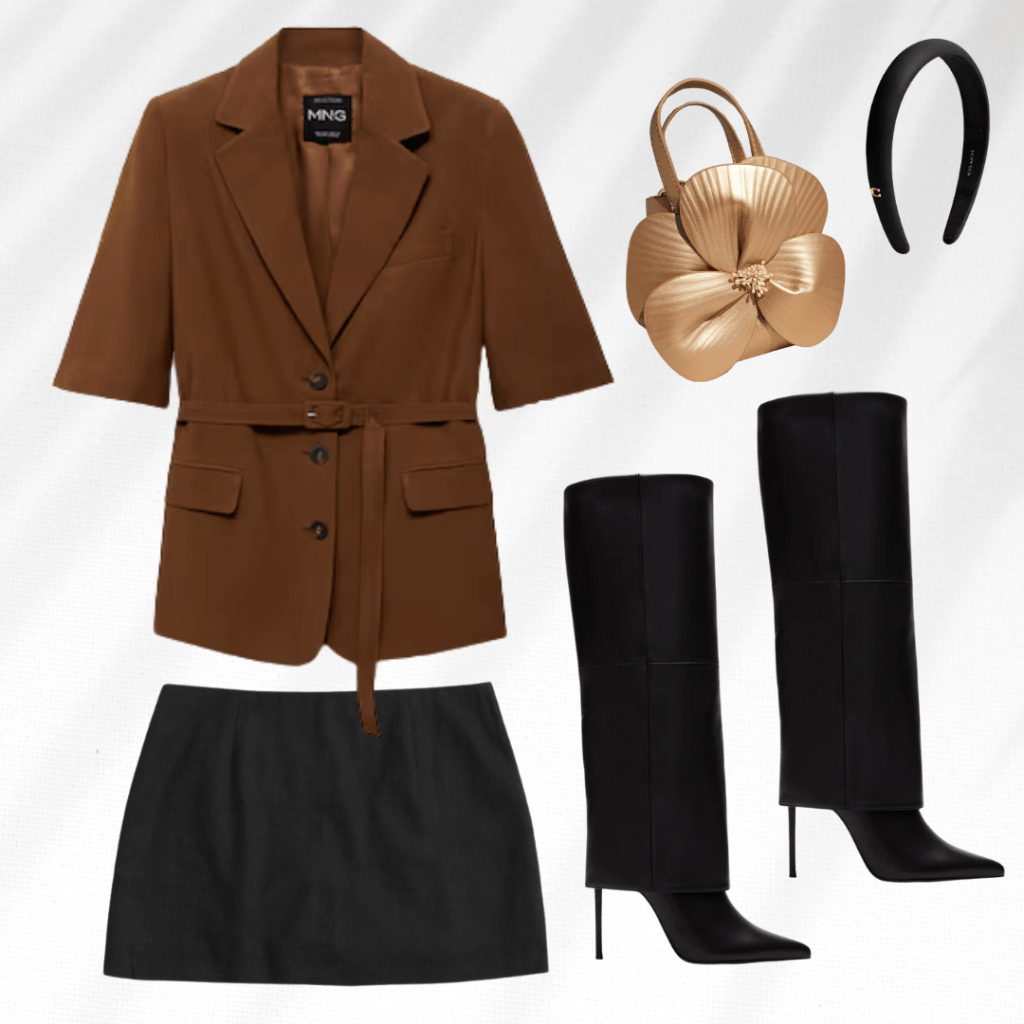 brown blazer outfit moodboard